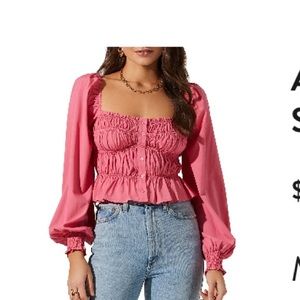 Once worn! ASTR the label smocked square neck crop top in punch pink